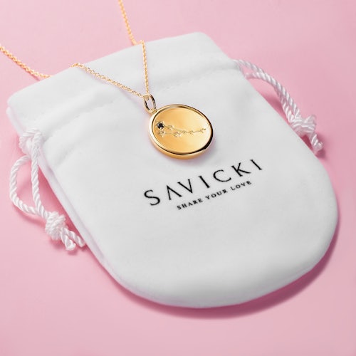 Naszyjnik znak zodiaku byk Savicki: srebrny pozłacany, czarny diament